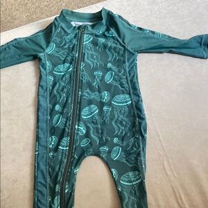 Kids Teal Jellyfish Zip-Front One-Piece Swimsuit - Long Sleeve
